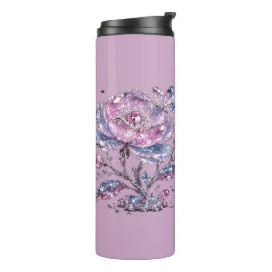 Elegant Stof Roze Botanisch Patroon Design Thermosbeker