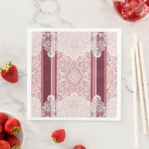 Elegant Stof Roze en Witte Kant Trouw Servet