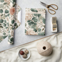 Elegant Stof Roze Eucalyptus Watercolor Patroon Cadeaupapier