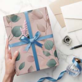Elegant Stof Roze Eucalyptus Watercolor Patroon Cadeaupapier