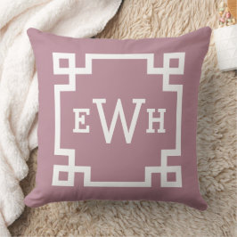 Elegant Stof Roze Griekse Sleutel Monogram Initiaa Kussen