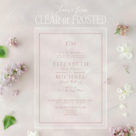 Elegant Stof Roze Klassiek Schrift Monogram Huweli Acryl Uitnodigingen