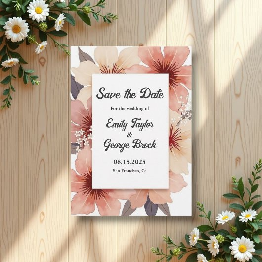 Elegant Stof Roze Roze Waterverf Bloem Bruiloft Save The Date