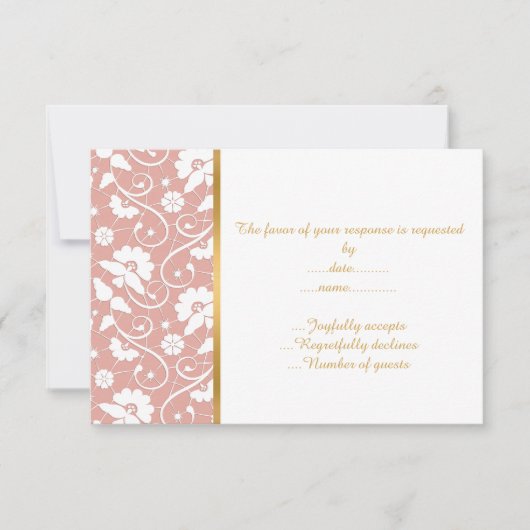 ELEGANT STOF ROZE WIT KANT AANGEPASTE RSVP KAARTJE (Voorkant)