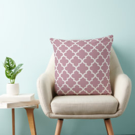 Elegant Stof Roze Witte Quatrefoil Traliewerk Kussen