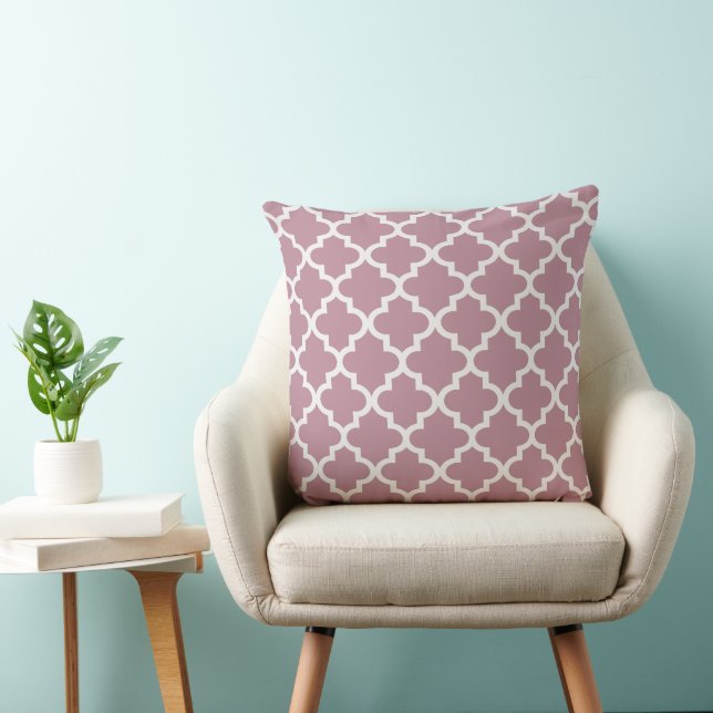 Elegant Stof Roze Witte Quatrefoil Traliewerk Kussen (Stoel)