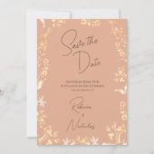 Elegant Stof Terracotta Koper Wilde Bloem 2 Foto Save The Date (Voorkant)