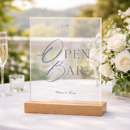 Elegant Stofblauw Acryl Open Bar Huwelijksbord Bord