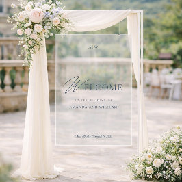 Elegant Stofblauw Acryl Trouw Welkom Bord