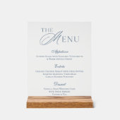 Elegant Stofblauw Acryl Trouwmenu Bord (Voorkant)