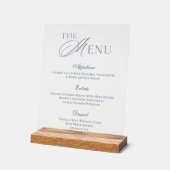 Elegant Stofblauw Acryl Trouwmenu Bord (Hoek)