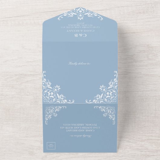 Elegant Stofblauw All-in-One Trouwjurk All In One Uitnodiging (Buitenkant)