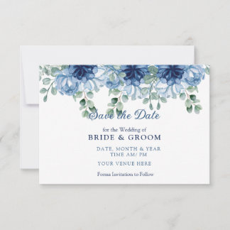 Elegant Stofblauw Aquarel Bloemmotief Eucalyptus Save The Date