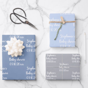 Elegant Stofblauw Baby Shower Baby Jongen Inpakpapier Vel