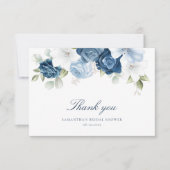 Elegant Stofblauw Bloem Eucalyptus Bruidsdouche Bedankkaart (Voorkant)