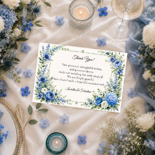Elegant Stofblauw Bloemend Huwelijk Bedankkaart