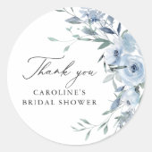 Elegant Stofblauw Bloemendesign Bruiloftfeest  Ronde Sticker (Voorkant)