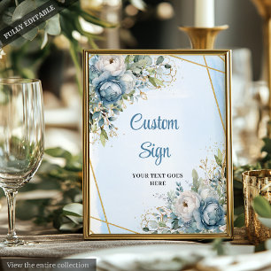 Elegant Stofblauw Bloemendetail DIY Trouw Huwelijk Poster