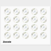 Elegant Stofblauw Bloemengroen MONOGRAM Ronde Sticker (Vel)
