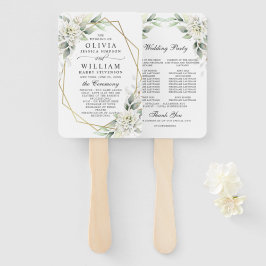 Elegant Stofblauw Bloemig Blad Bruiloftsprogramma Handwaaier