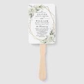 Elegant Stofblauw Bloemig Blad Bruiloftsprogramma Handwaaier (Voorkant)