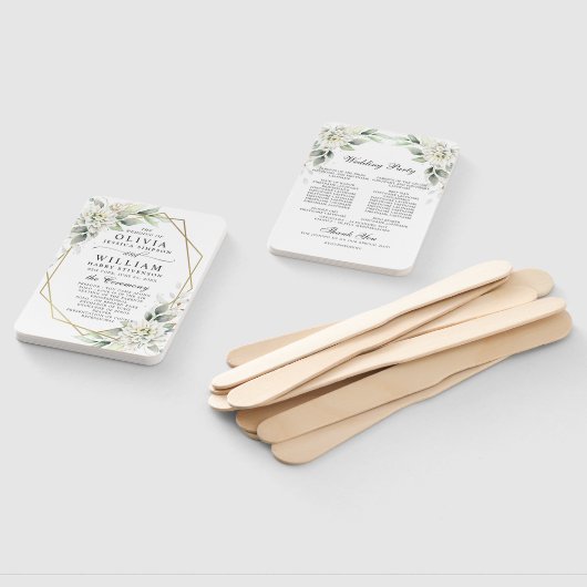 Elegant Stofblauw Bloemig Blad Bruiloftsprogramma Handwaaier (Niet-gemonteerd)