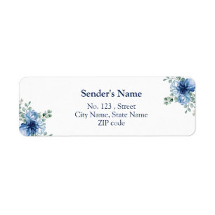 Elegant Stofblauw Bloemmotief Eucalyptus Bruiloft Etiket