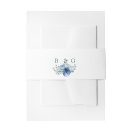 Elegant Stofblauw Bloemmotief Eucalyptus Bruiloft Uitnodigingen Wikkel