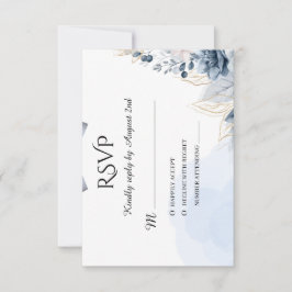 Elegant Stofblauw Bloemmotief met Strik RSVP Kaartje