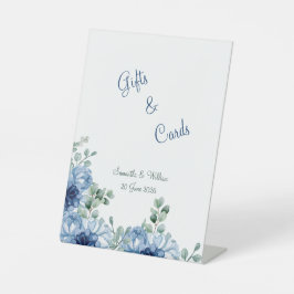 Elegant Stofblauw Bloemstuk Eucalyptus Bruiloft  Reclamebord Met Voetstuk