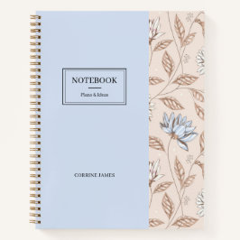 Elegant Stofblauw Blush Roze Bloemmotief  Notitieboek