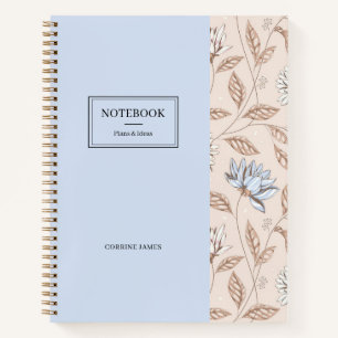 Elegant Stofblauw Blush Roze Bloemmotief  Notitieboek