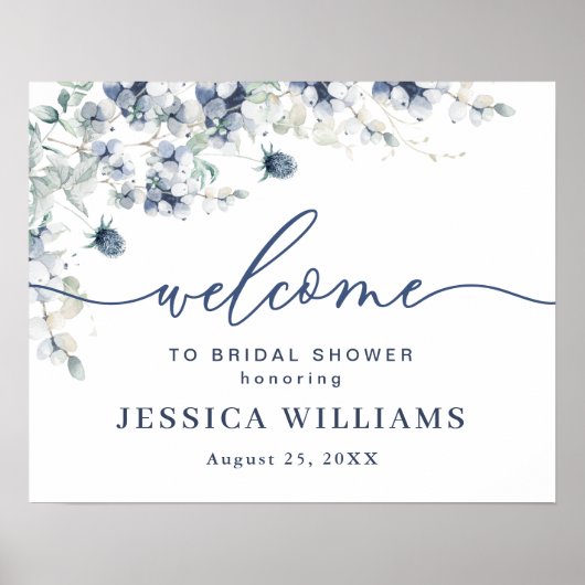 Elegant Stofblauw Boho Bruiloft Welkomstbord Poster (Voorkant)