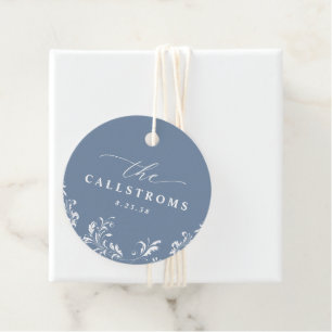Elegant Stofblauw Bruiloft Klasse Rond Bedankjes Labels