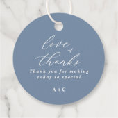 Elegant Stofblauw Bruiloft Klasse Rond Bedankjes Labels (Achterkant)