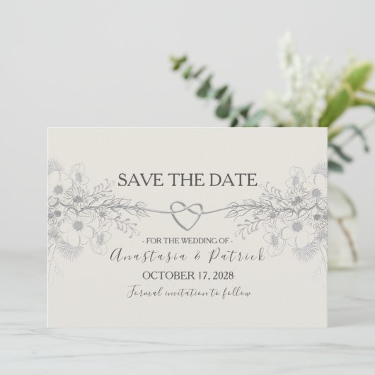 Elegant Stofblauw Calligrafie Bruiloft Save The Date (Staand voorkant)