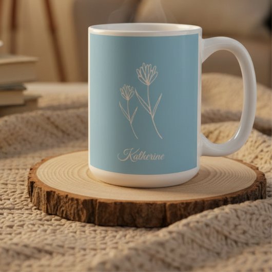 Elegant Stofblauw Eenvoudige Bloem Koffiemok