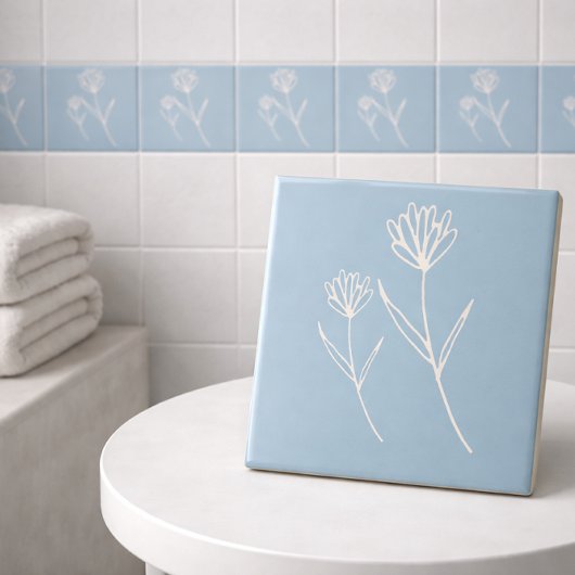 Elegant Stofblauw Eenvoudige Bloem Tegeltje