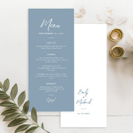 Elegant Stofblauw Eenvoudige Kalligrafie Huwelijk  Menu