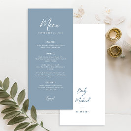 Elegant Stofblauw Eenvoudige Kalligrafie Huwelijk Menu