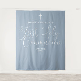 Elegant Stofblauw Eerste Heilige Communie Achtergr Wandkleed