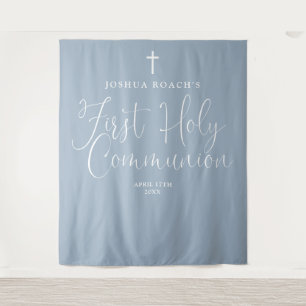 Elegant Stofblauw Eerste Heilige Communie Achtergr Wandkleed
