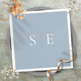 Elegant Stofblauw en Gouden Monogram Minimalist Servet