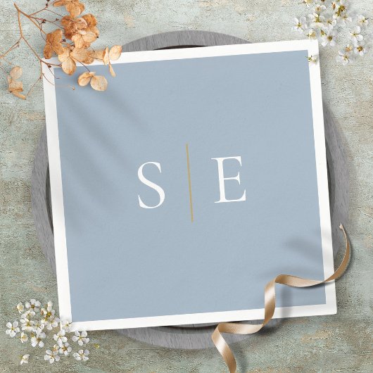 Elegant Stofblauw en Gouden Monogram Minimalist Servet
