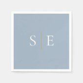 Elegant Stofblauw en Gouden Monogram Minimalist Servet (Voorkant)