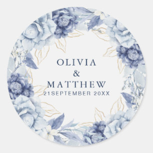 Elegant Stofblauw en Lichtblauw Bloemensier Bruilo Ronde Sticker