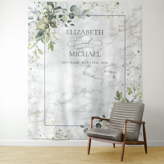 Elegant Stofblauw Eucalyptus Groene Marble Wandkleed (In situ)