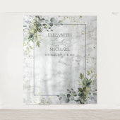 Elegant Stofblauw Eucalyptus Groene Marble Wandkleed (Voorkant)