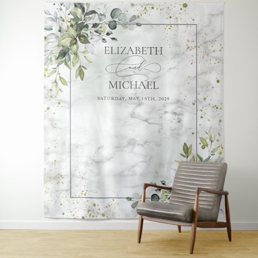 Elegant Stofblauw Eucalyptus Groene Marmer Wandkleed (In situ)