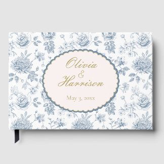 Elegant Stofblauw Frans Toile Trouwgastenboek Gastenboek